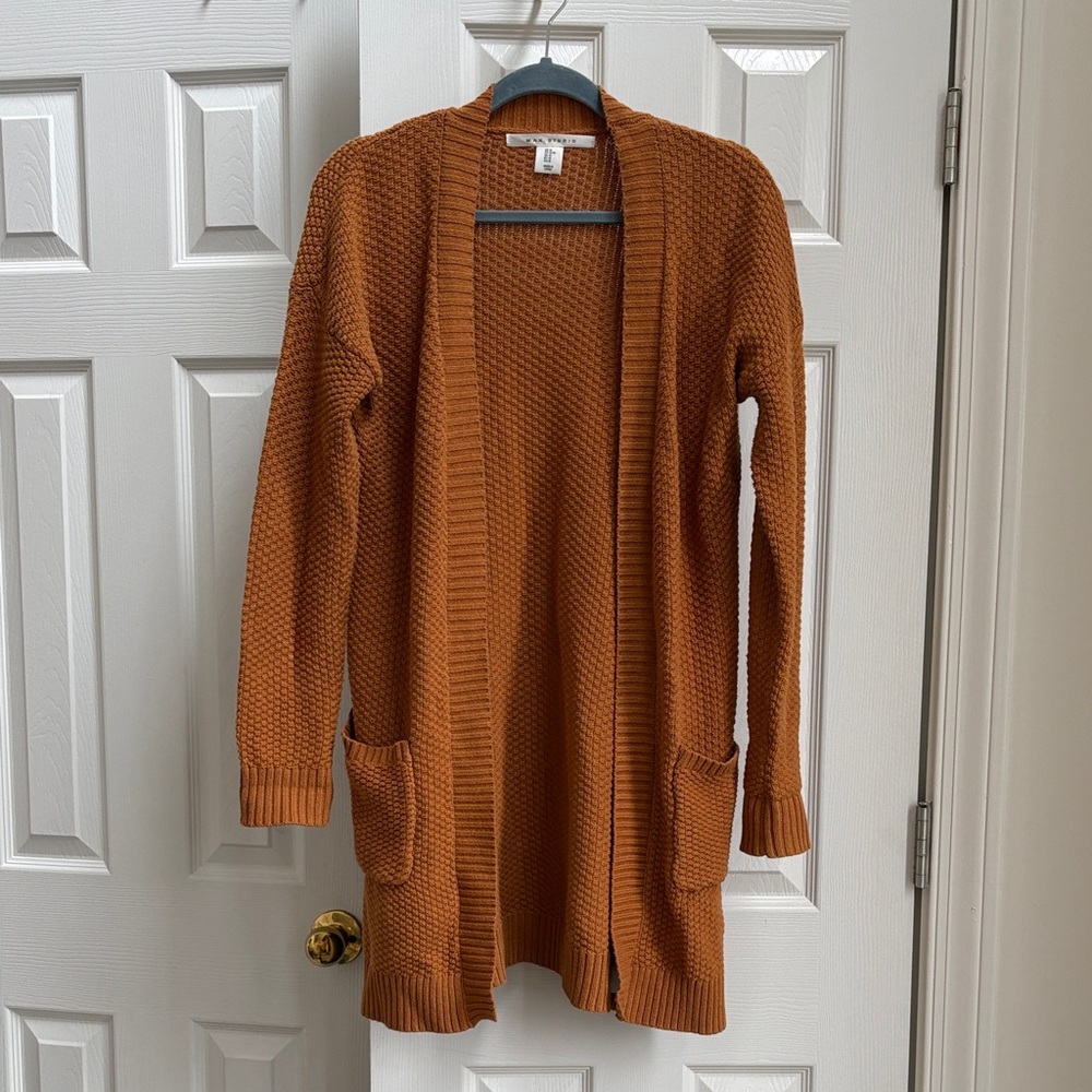 Max Studio mustard knit Open Front Cardigan